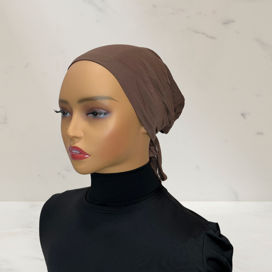 BROWN - Tie Back Hijab Cap