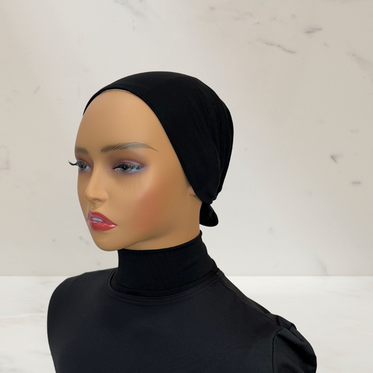 BLACK - Tie Back Hijab Cap