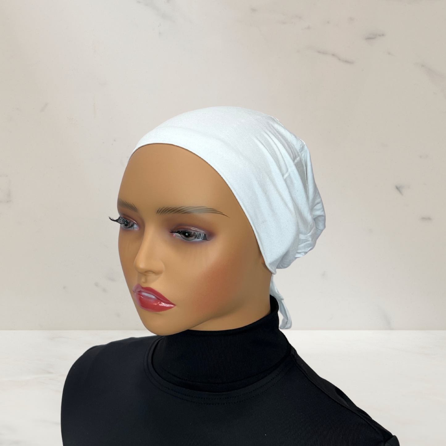 WHITE - Tie Back Hijab Cap